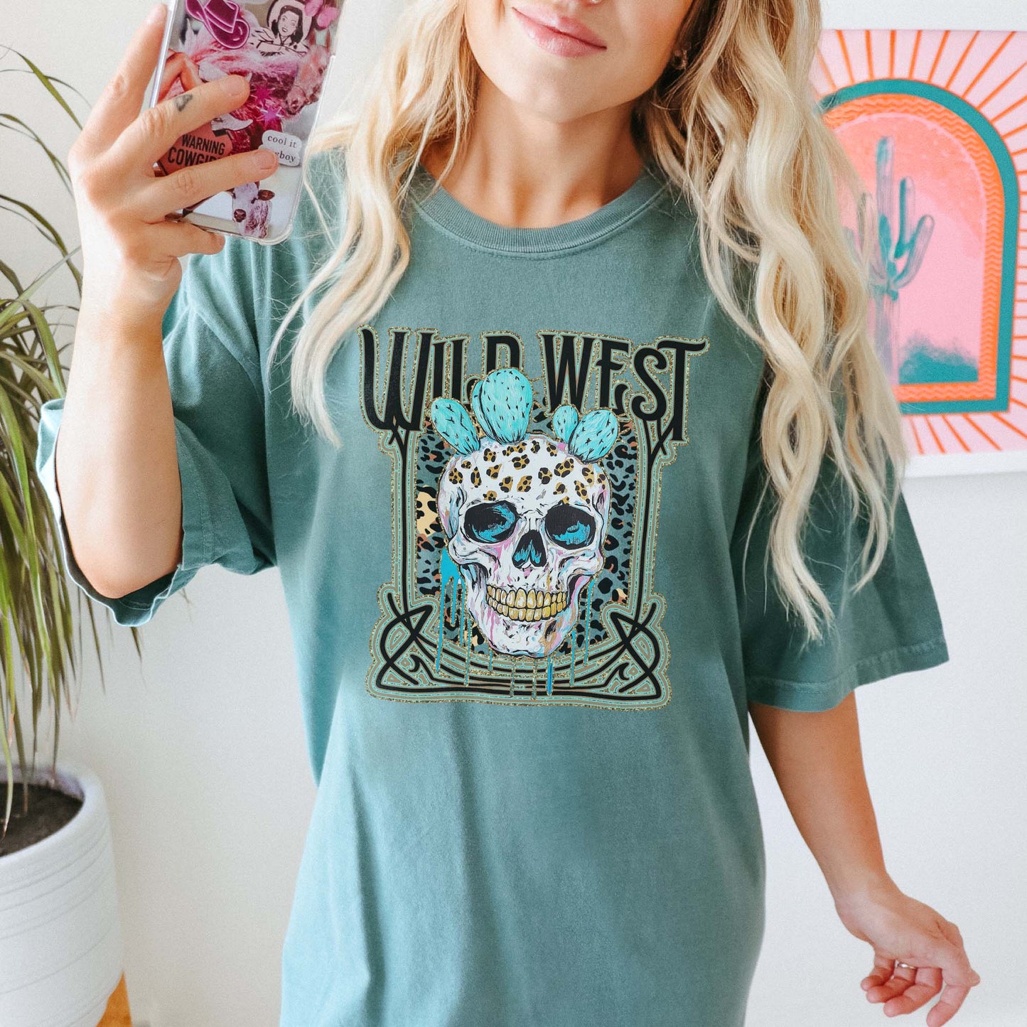Wild West Sublimation Design PNG Digital Download Cheetah Skull Cactus