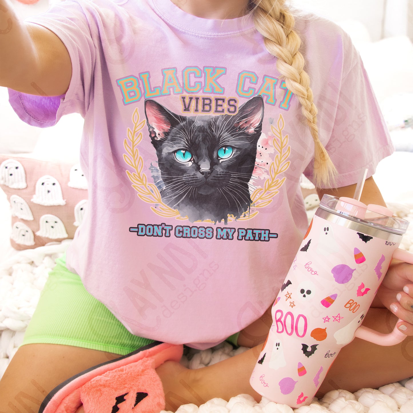 Black Cat Vibes Sublimation Design PNG Digital Download Printable Black Cat Halloween