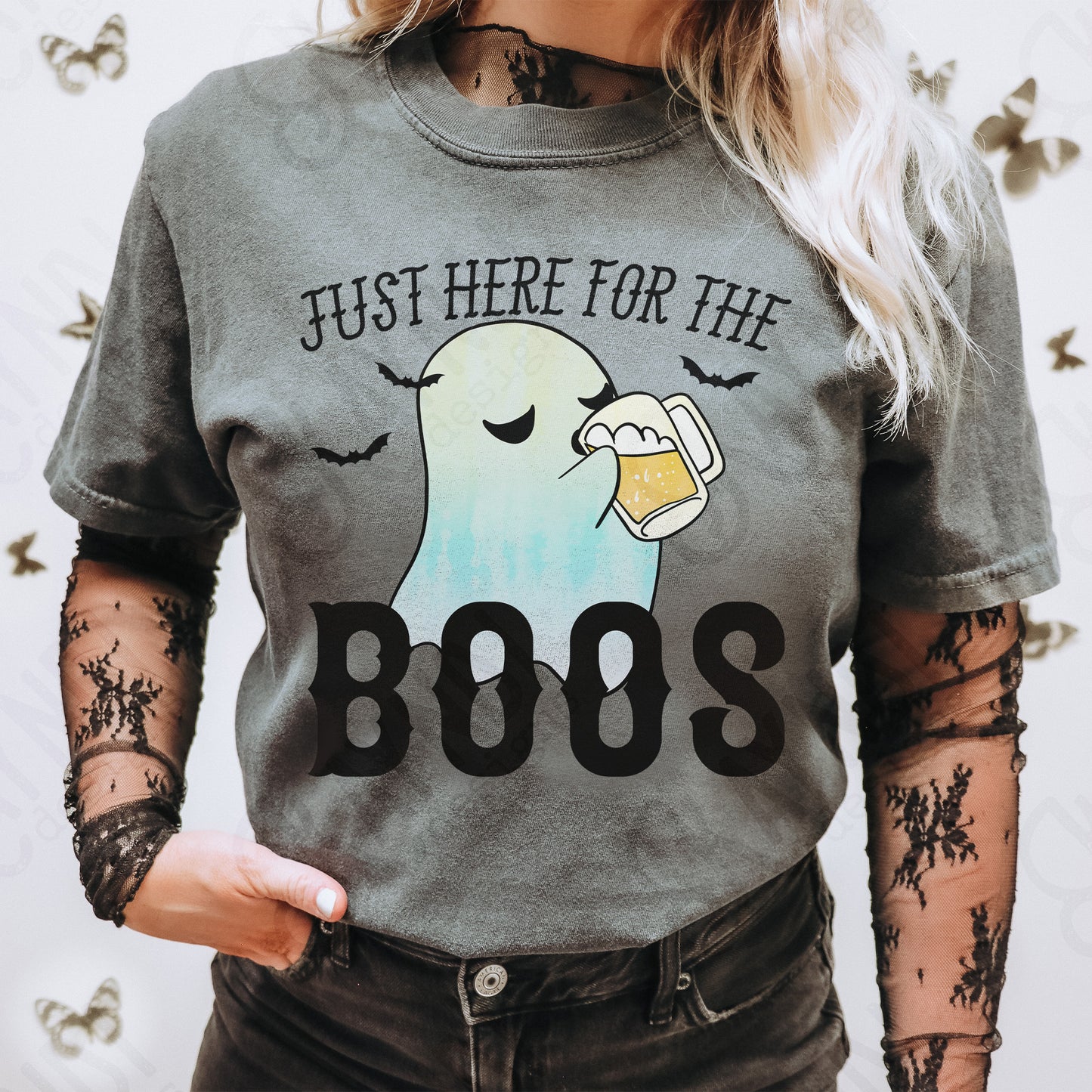 Just Here for the Boos Sublimation Design PNG Digital Download Printable Halloween Ghost Bats Boos