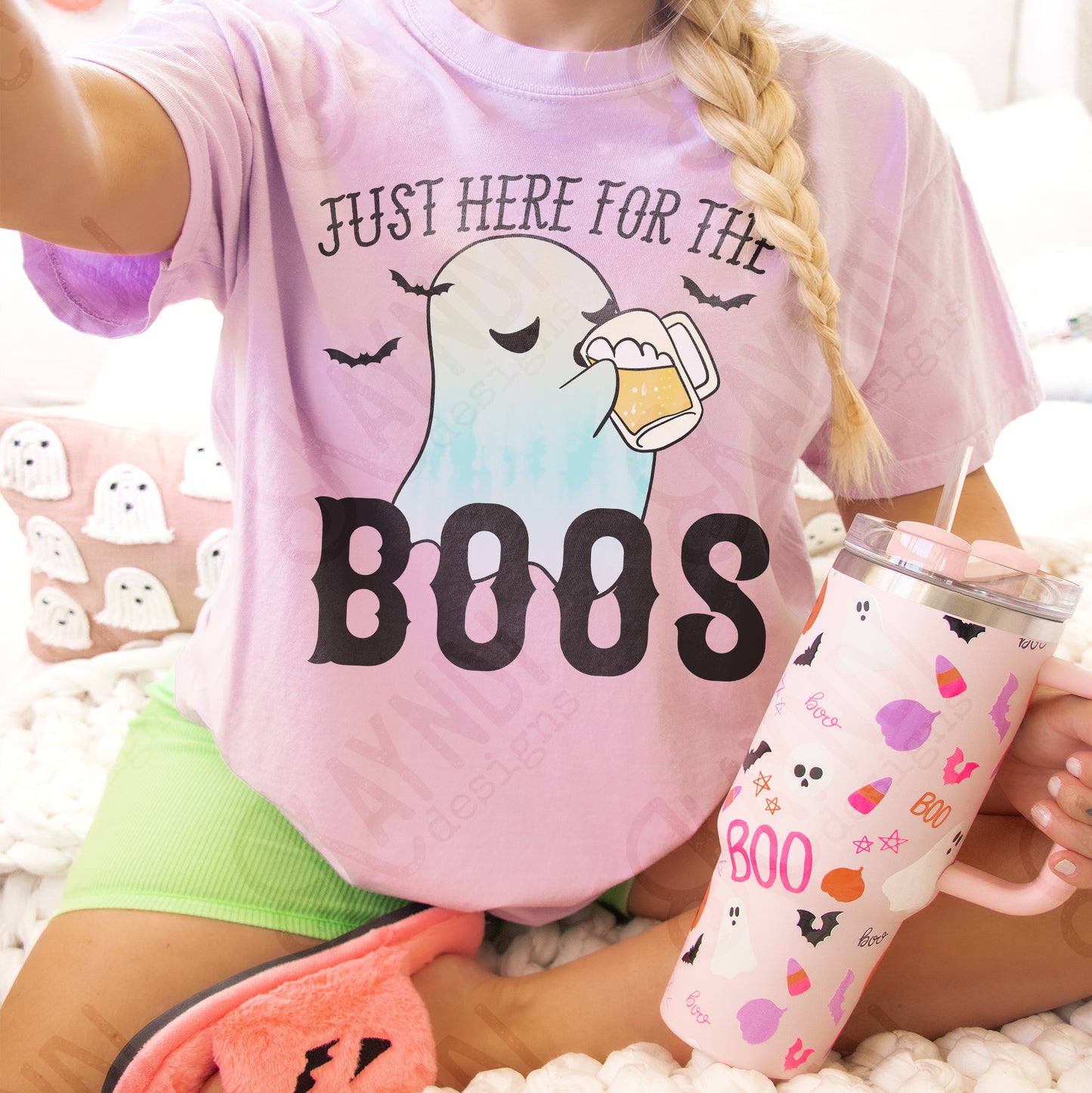 Just Here for the Boos Sublimation Design PNG Digital Download Printable Halloween Ghost Bats Boos