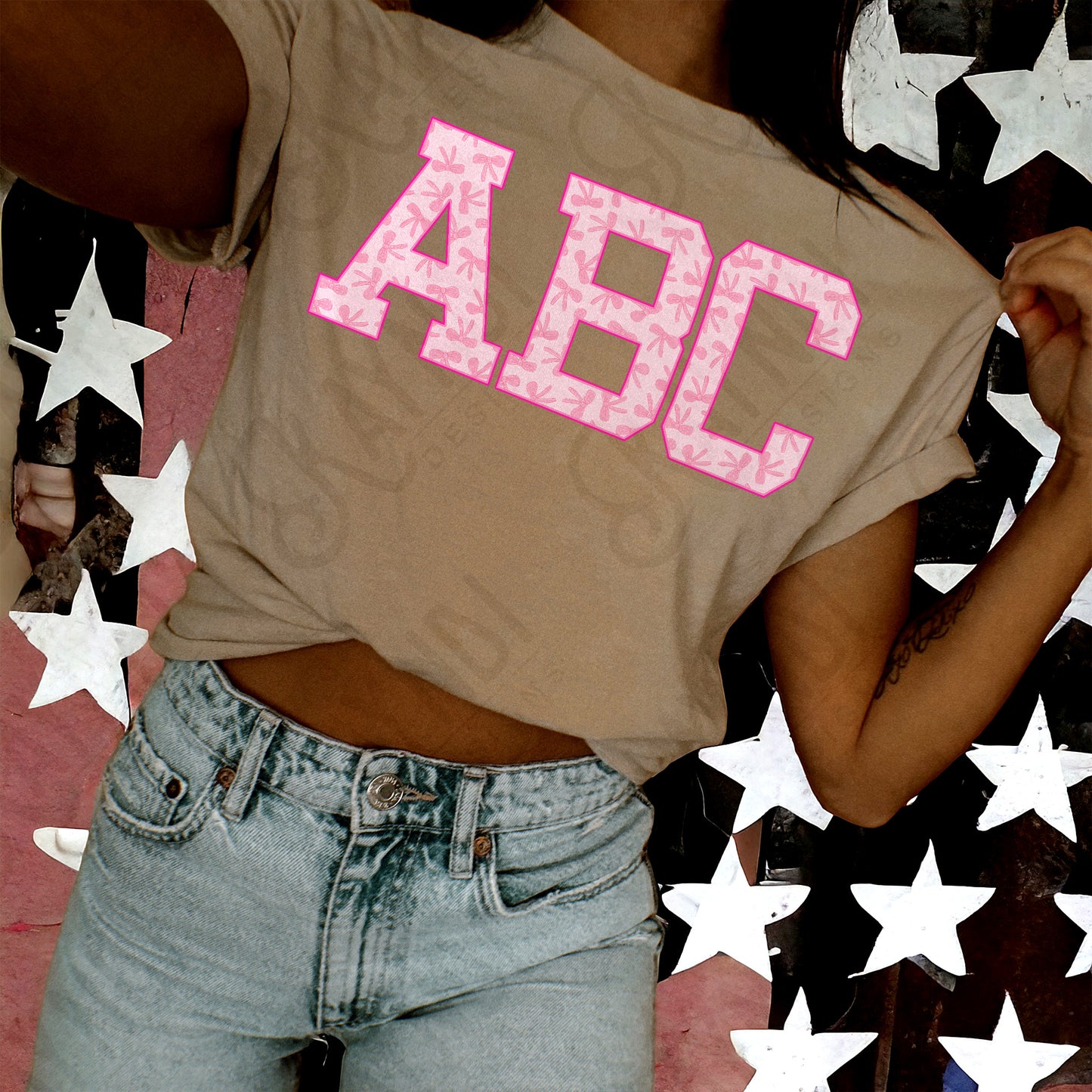 Varsity Alpha Varsity Coquette Set Sublimation Design PNG Digital Download Printable Pink Bows