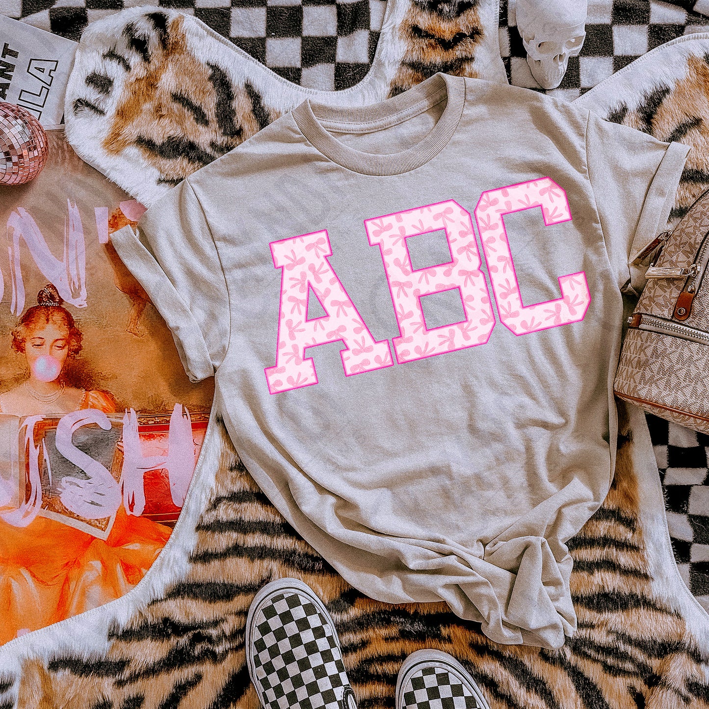 Varsity Alpha Varsity Coquette Set Sublimation Design PNG Digital Download Printable Pink Bows