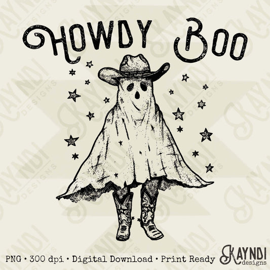 Howdy Boo Sublimation Design PNG Digital Download Cowboy Ghost Western