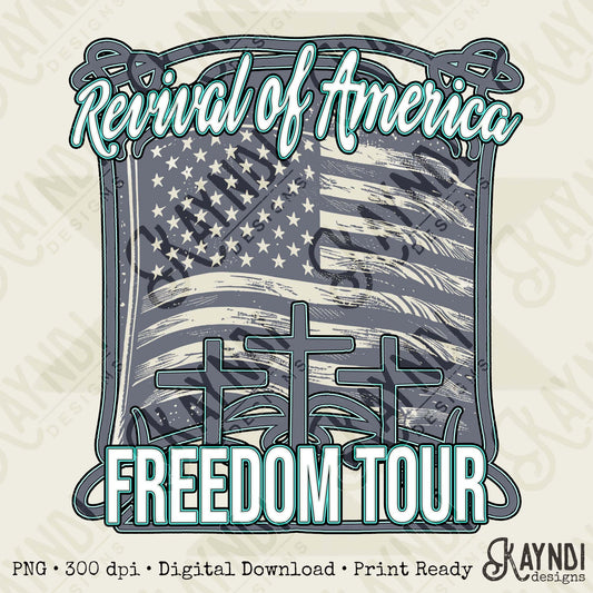 Revival of American Freedom Sublimation Design PNG Digital Download Faith Flag Cross