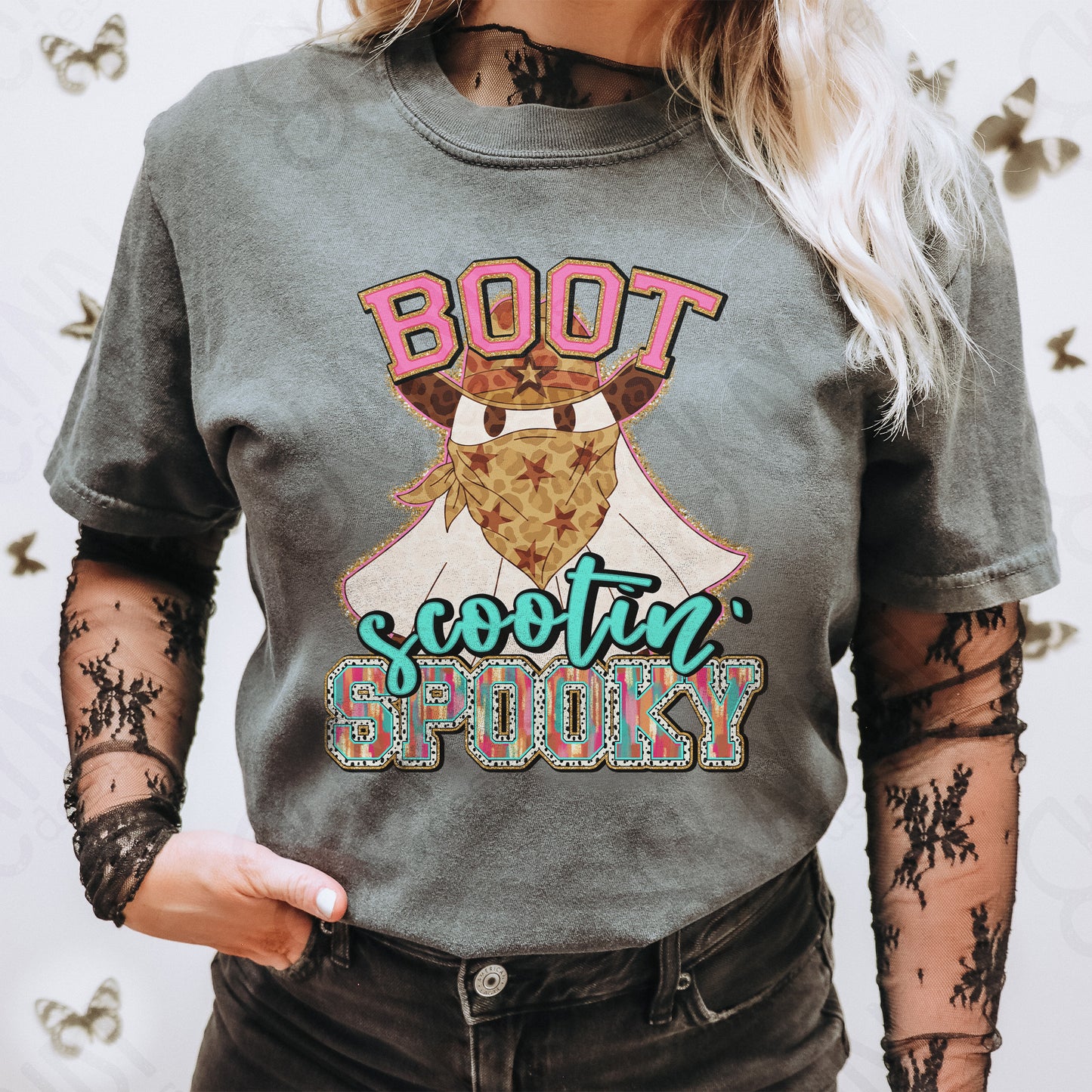Boot Scootin' Spooky Sublimation Design PNG Digital Download Printable Halloween Ghost Western