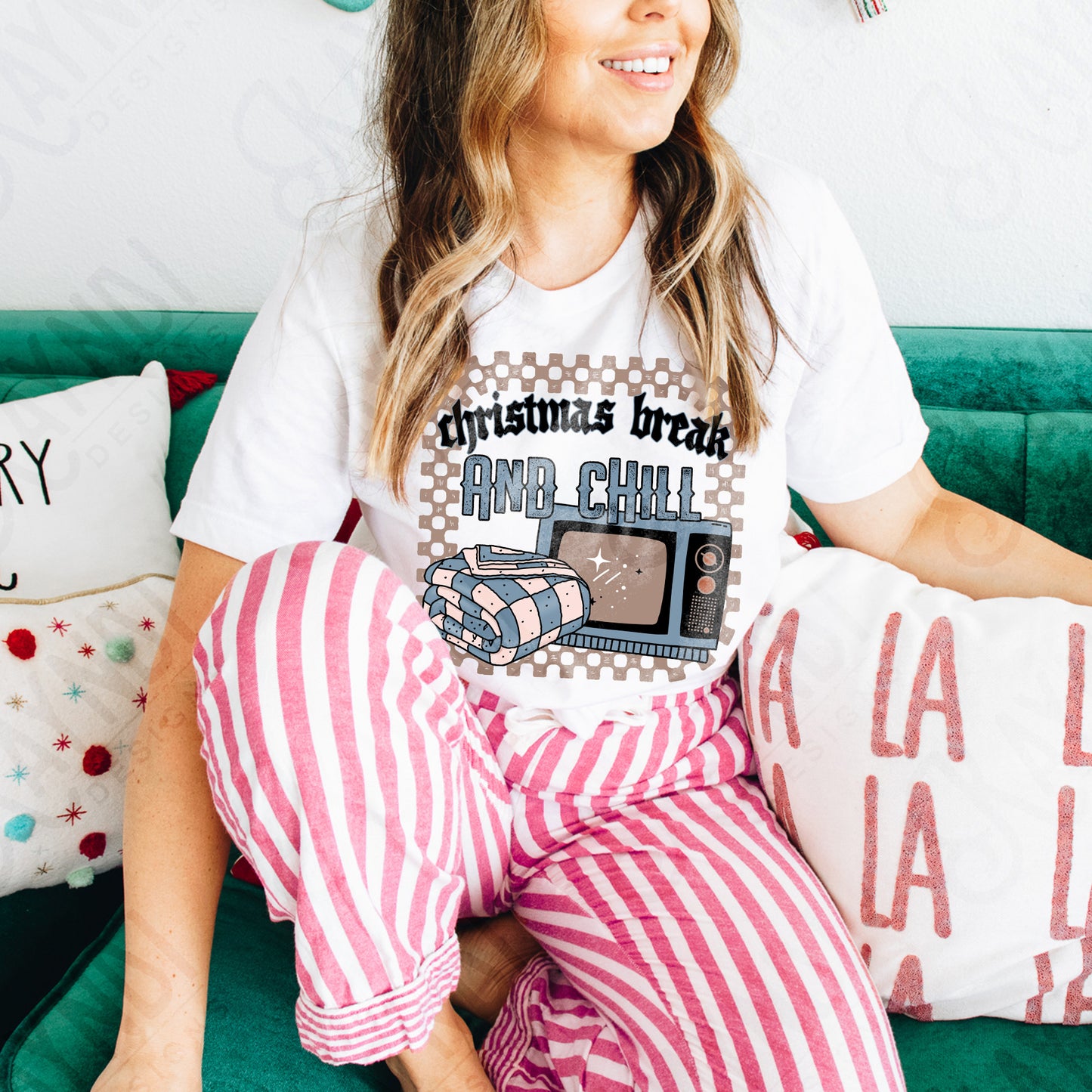 Christmas Break and Chill Blue Sublimation Design PNG Digital Download Printable Christmas Fun Blanket TV
