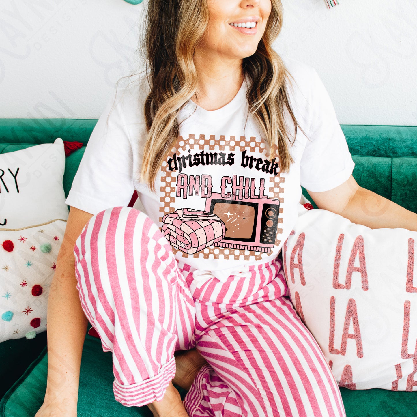Christmas Break and Chill Pink Sublimation Design PNG Digital Download Printable Christmas Fun Blanket TV