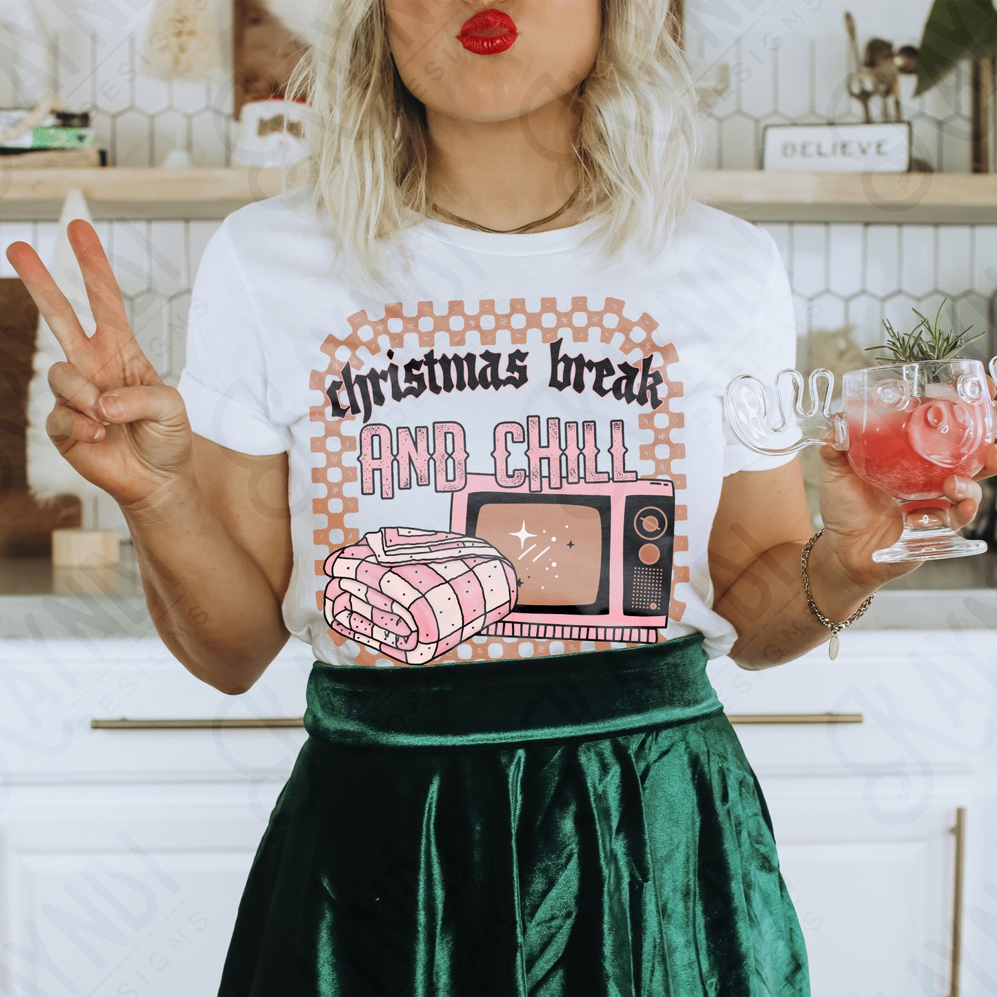 Christmas Break and Chill Pink Sublimation Design PNG Digital Download Printable Christmas Fun Blanket TV