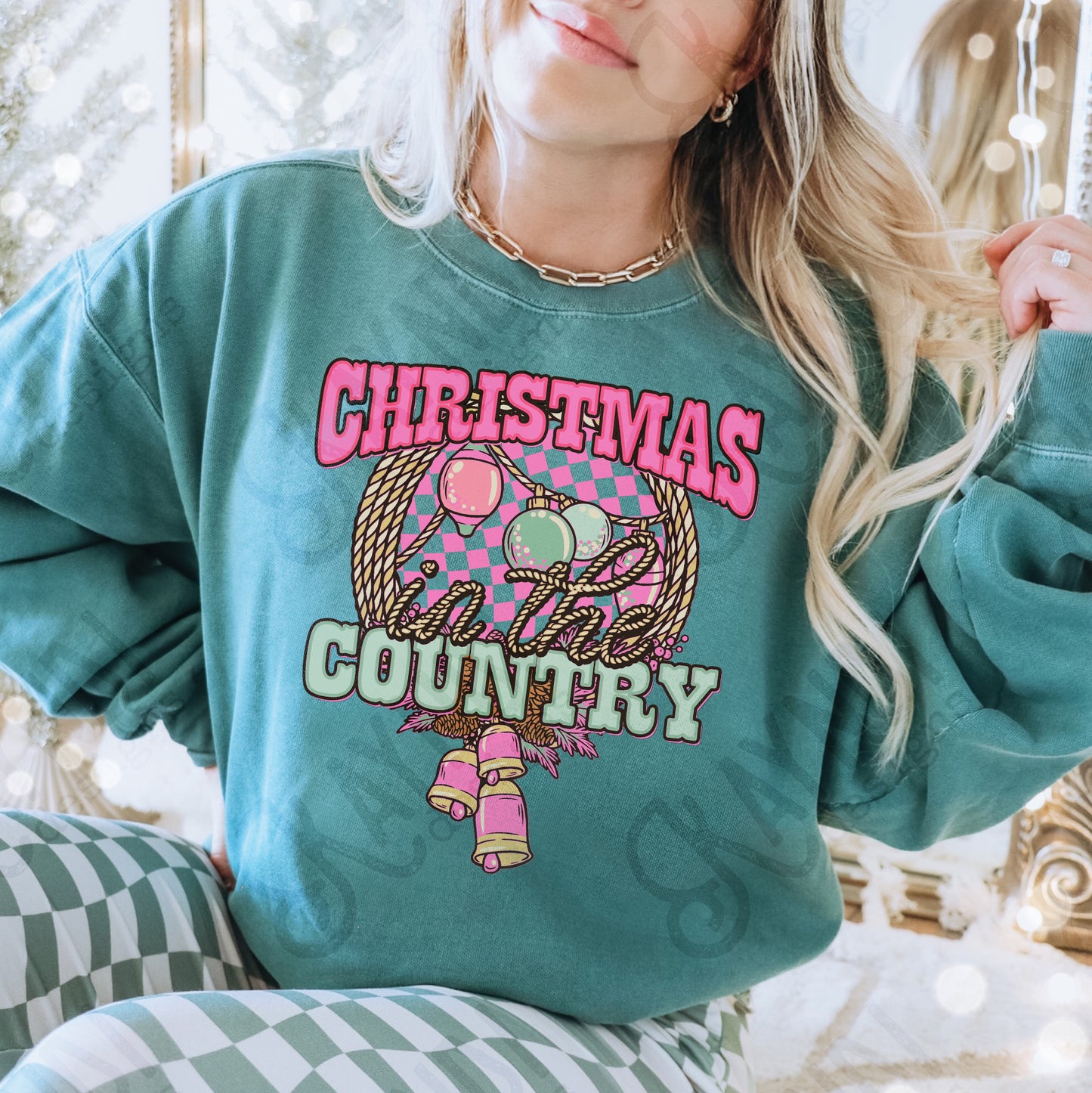 Christmas in the Country Pink Sublimation Design PNG Digital Download Printable Western Christmas Bells