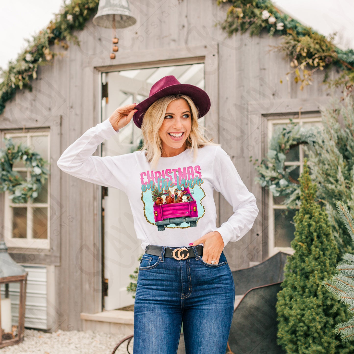 Christmas on the Farm Sublimation Design PNG Digital Download Printable Christmas Farm Cows