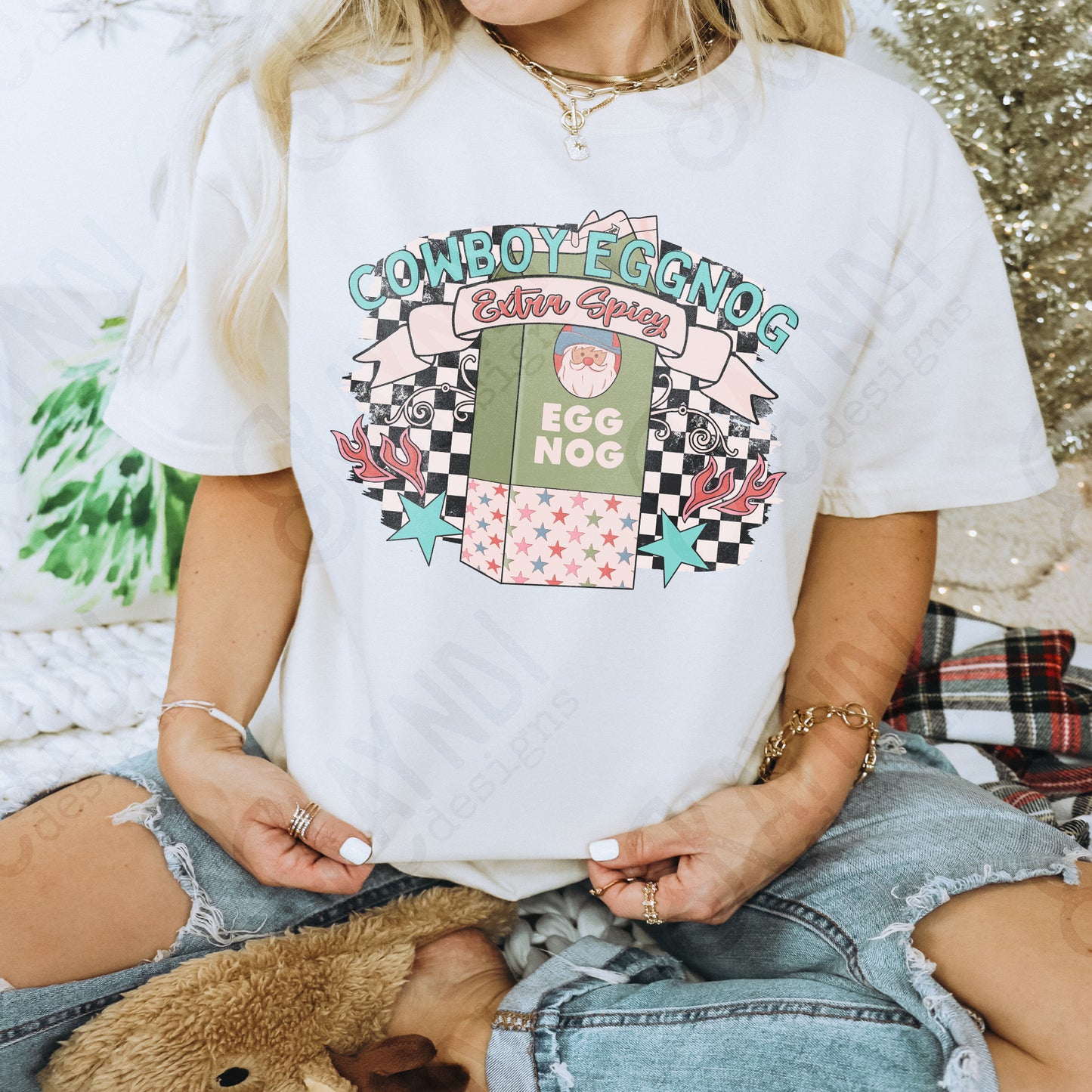 Cowboy Eggnog Extra Spicy Sublimation Design PNG Digital Download Printable Vintage Christmas Retro