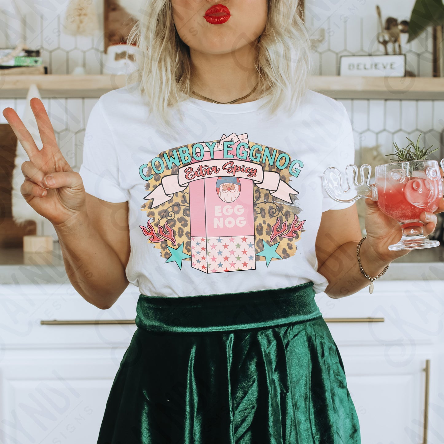 Cowboy Eggnog Extra Spicy PInk Sublimation Design PNG Digital Download Printable Vintage Christmas Retro