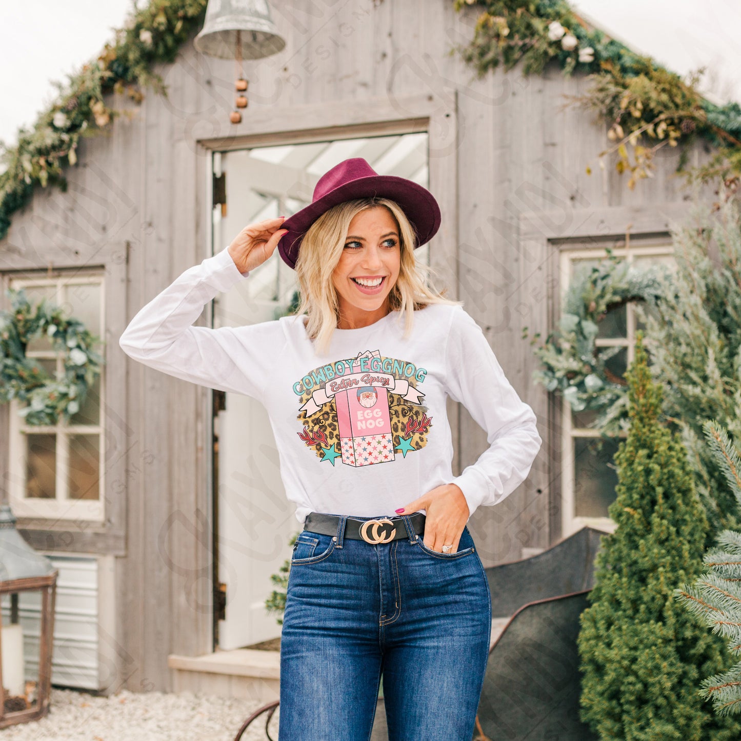 Cowboy Eggnog Extra Spicy PInk Sublimation Design PNG Digital Download Printable Vintage Christmas Retro