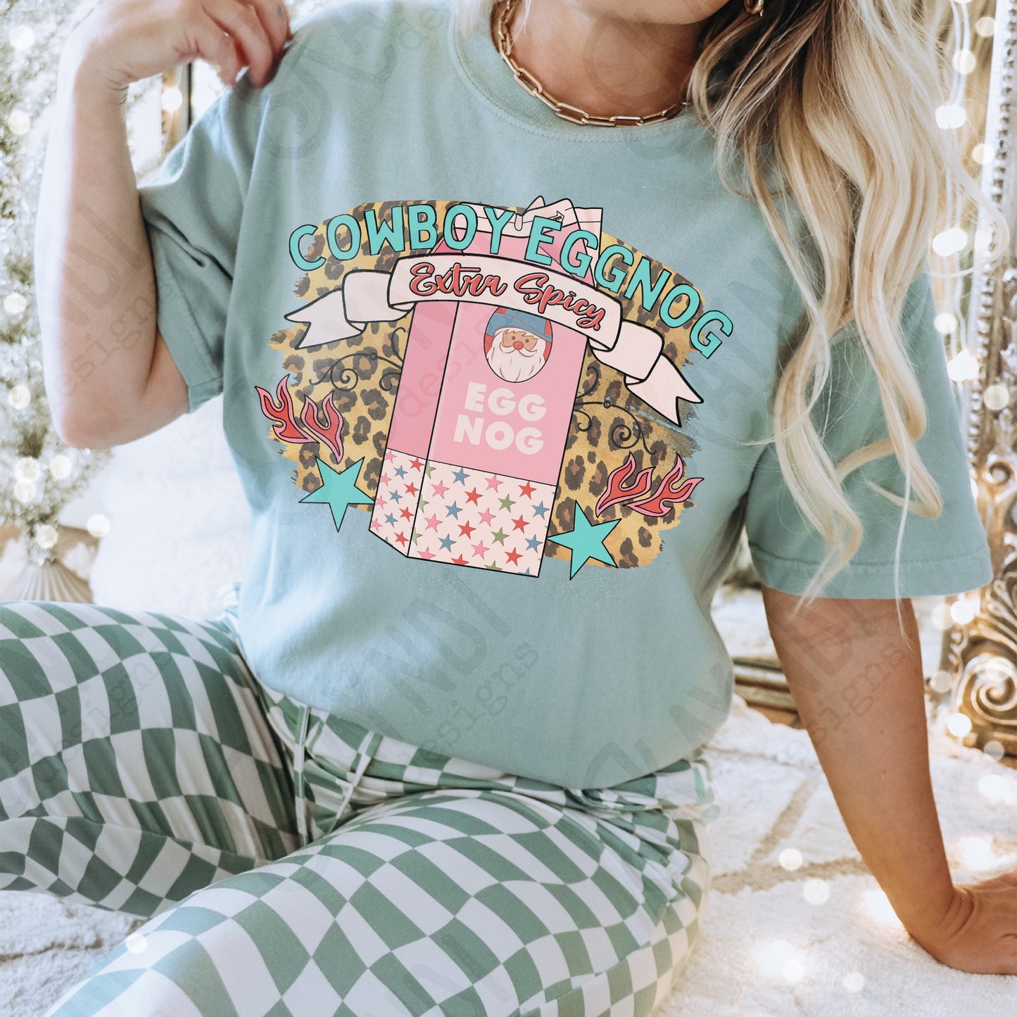 Cowboy Eggnog Extra Spicy PInk Sublimation Design PNG Digital Download Printable Vintage Christmas Retro