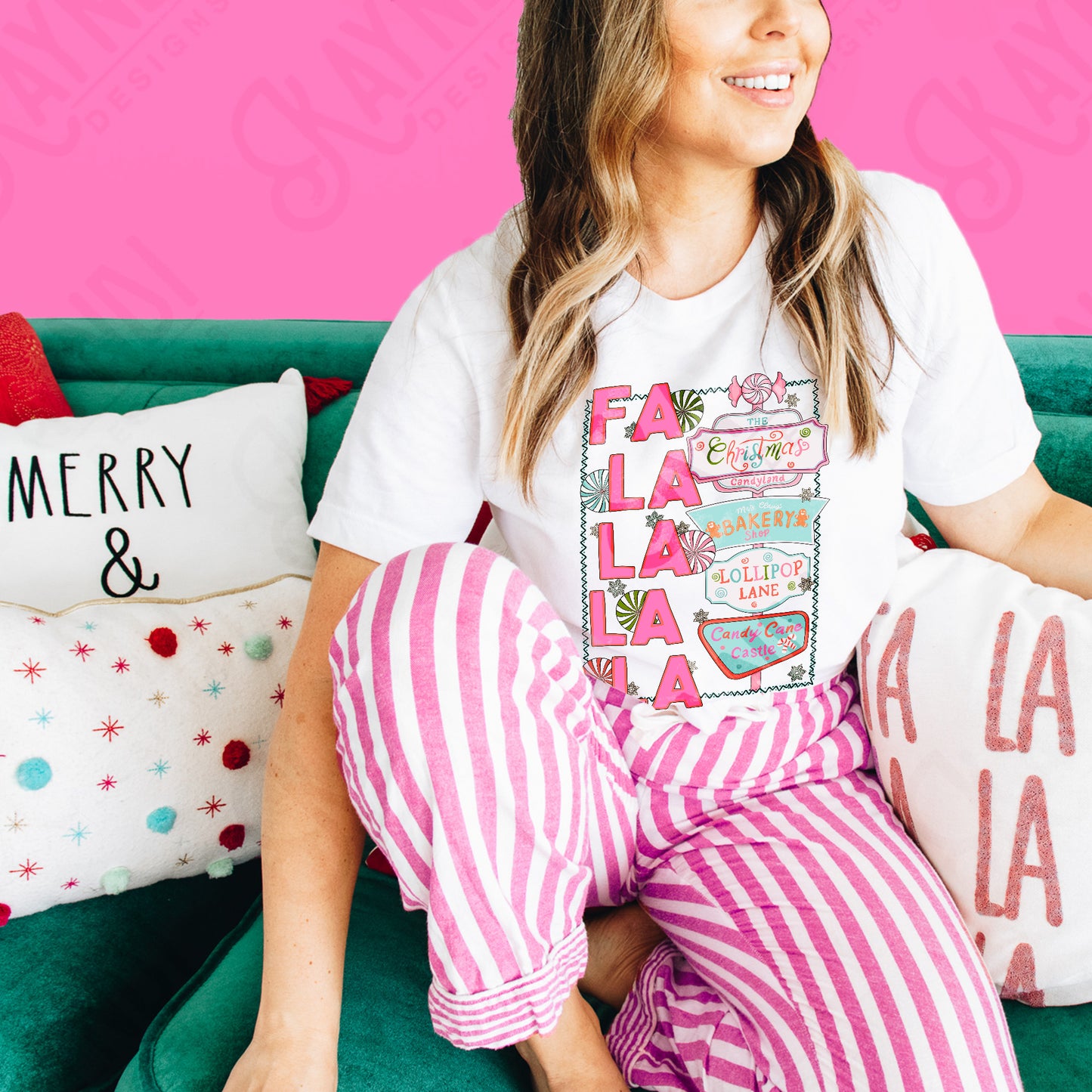 FaLaLaLaLa Sublimation Design PNG Digital Download Printable Retro Pink Christmas