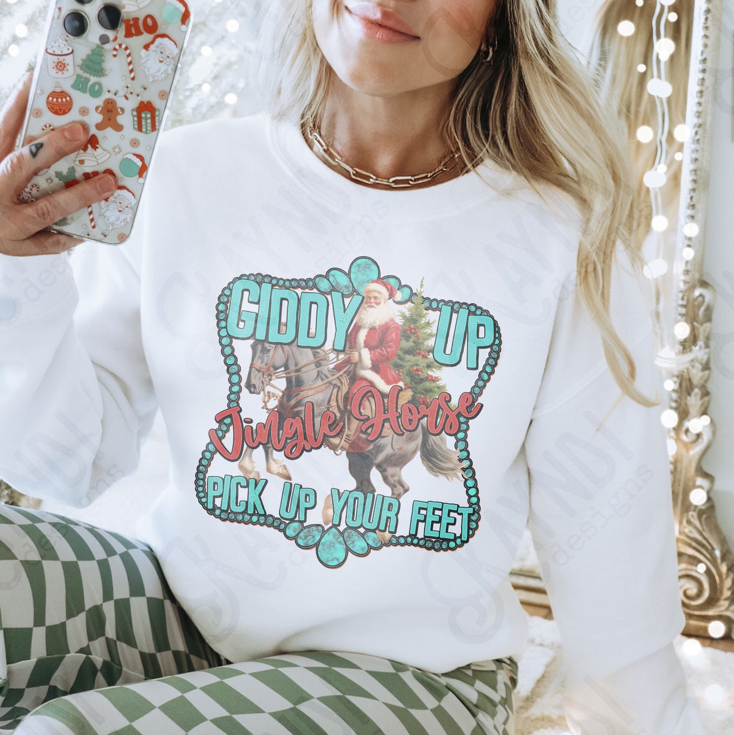 Giddy Up Jingle Horse Sublimation Design PNG Digital Download Printable Western Christmas Horse Santa