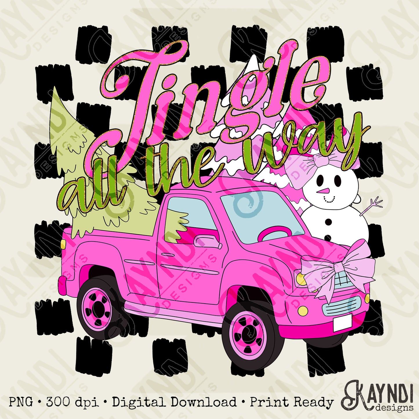 Jingle all the Way Sublimation Design PNG Digital Download Printable Pink Christmas Truck Snowman