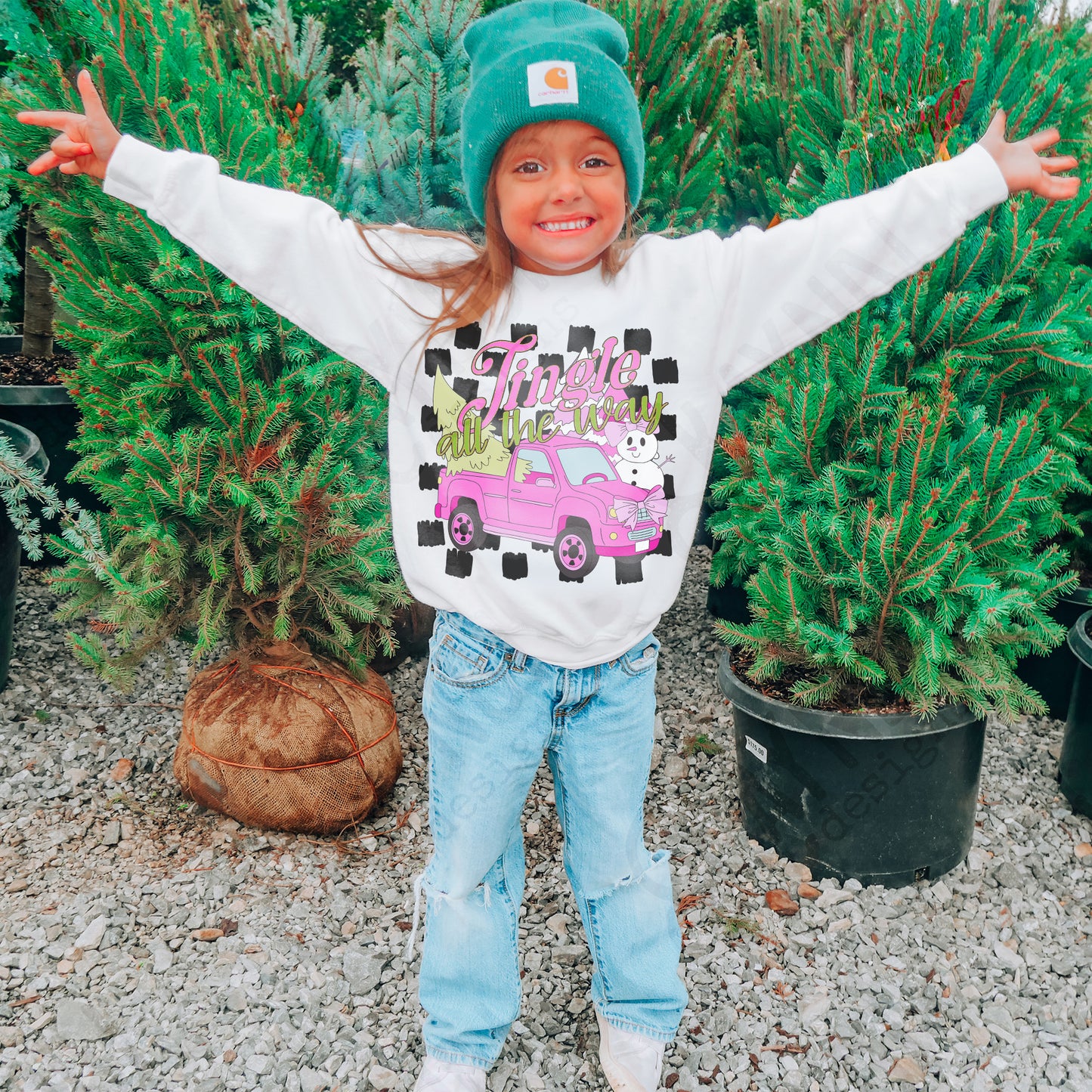 Jingle all the Way Sublimation Design PNG Digital Download Printable Pink Christmas Truck Snowman