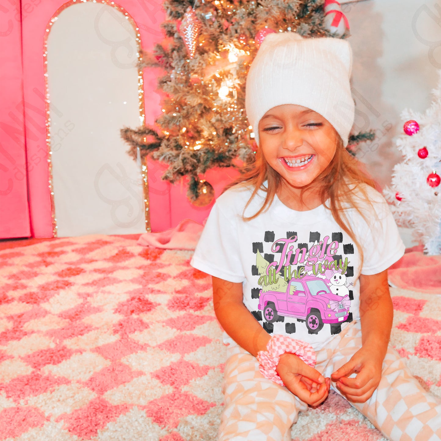 Jingle all the Way Sublimation Design PNG Digital Download Printable Pink Christmas Truck Snowman