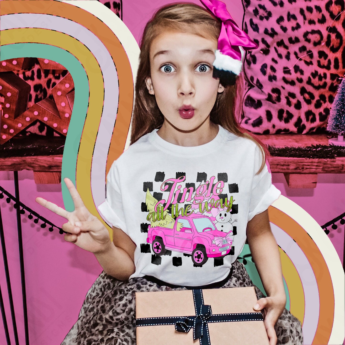 Jingle all the Way Sublimation Design PNG Digital Download Printable Pink Christmas Truck Snowman