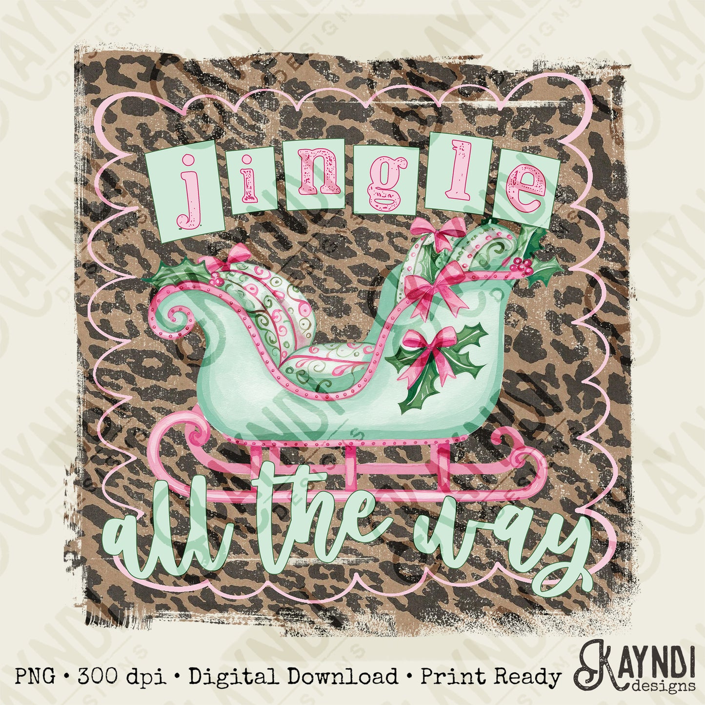 Jingle all the Way Sleigh Sublimation Design PNG Digital Download Printable Pink Retro Christmas