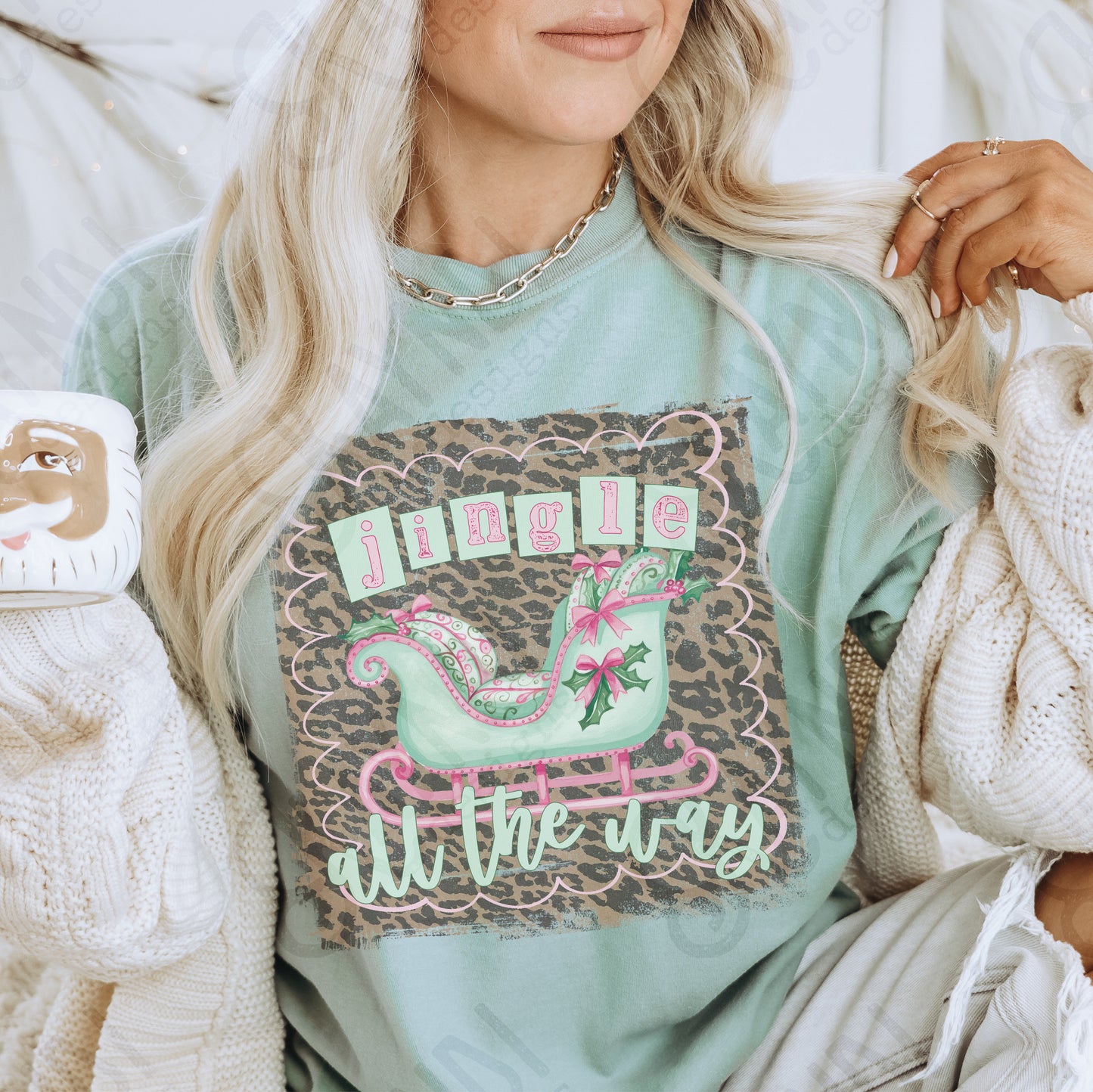 Jingle all the Way Sleigh Sublimation Design PNG Digital Download Printable Pink Retro Christmas