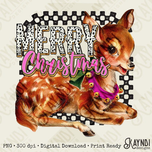 Merry Christmas Deer Pink Sublimation Design PNG Digital Download Printable Retro Vintage Christmas