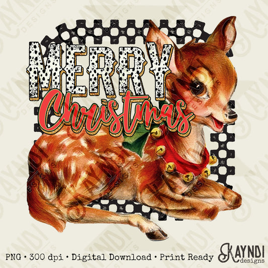 Merry Christmas Deer Red Sublimation Design PNG Digital Download Printable Retro Vintage Christmas