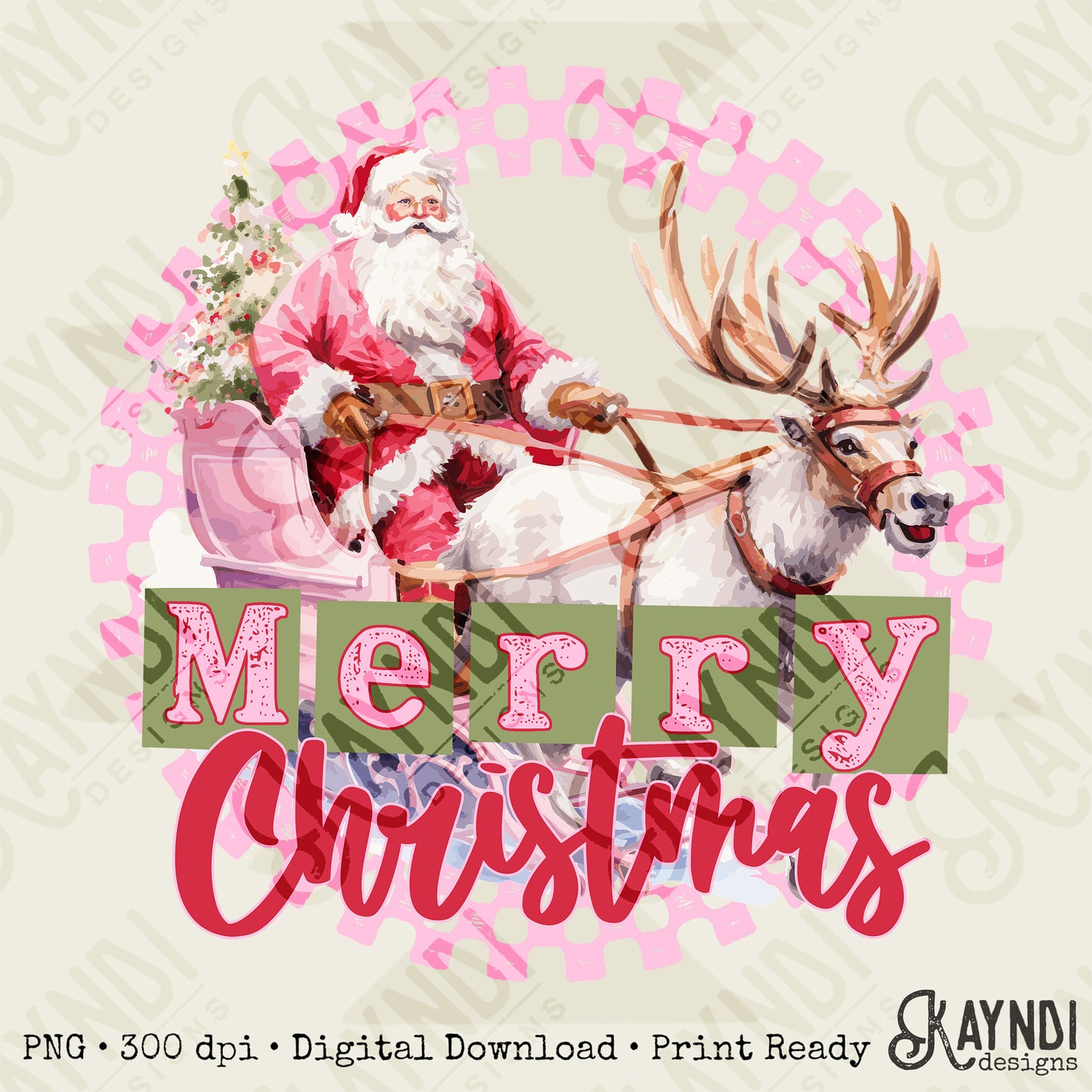Merry Christmas Santa Pink Sublimation Design PNG Digital Download Printable Retro Vintage Christmas Sleigh