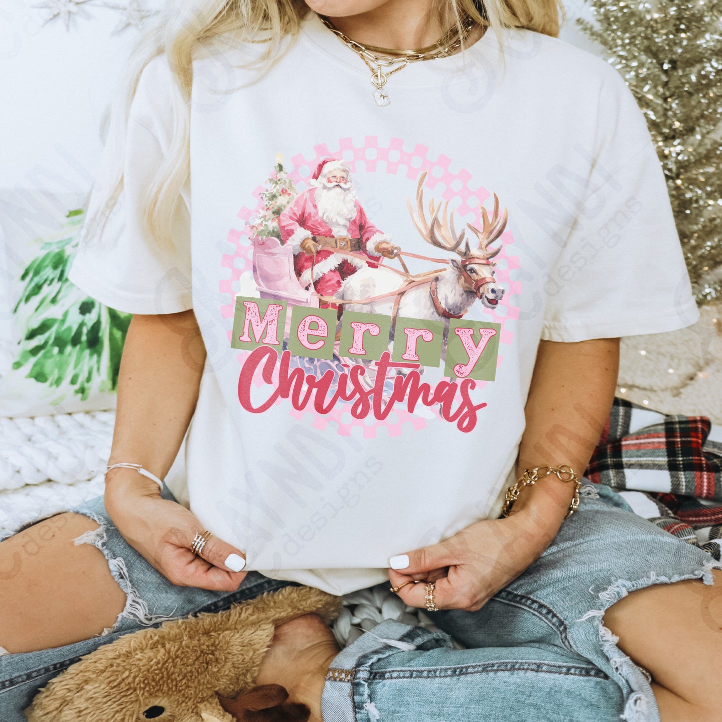 Merry Christmas Santa Pink Sublimation Design PNG Digital Download Printable Retro Vintage Christmas Sleigh