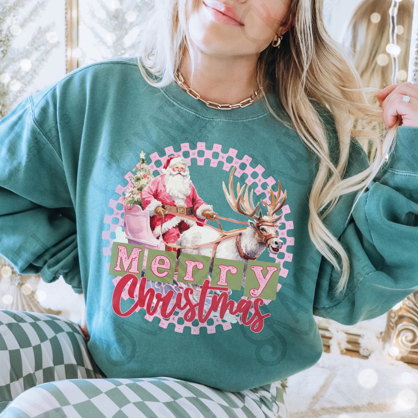 Merry Christmas Santa Pink Sublimation Design PNG Digital Download Printable Retro Vintage Christmas Sleigh