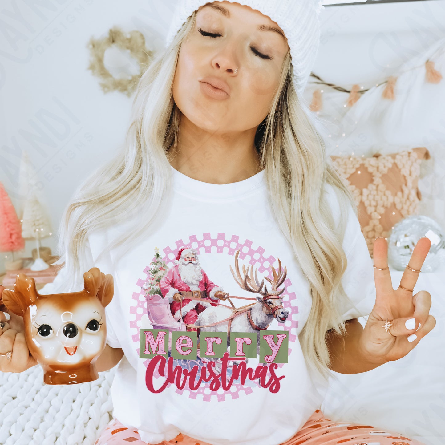 Merry Christmas Santa Pink Sublimation Design PNG Digital Download Printable Retro Vintage Christmas Sleigh