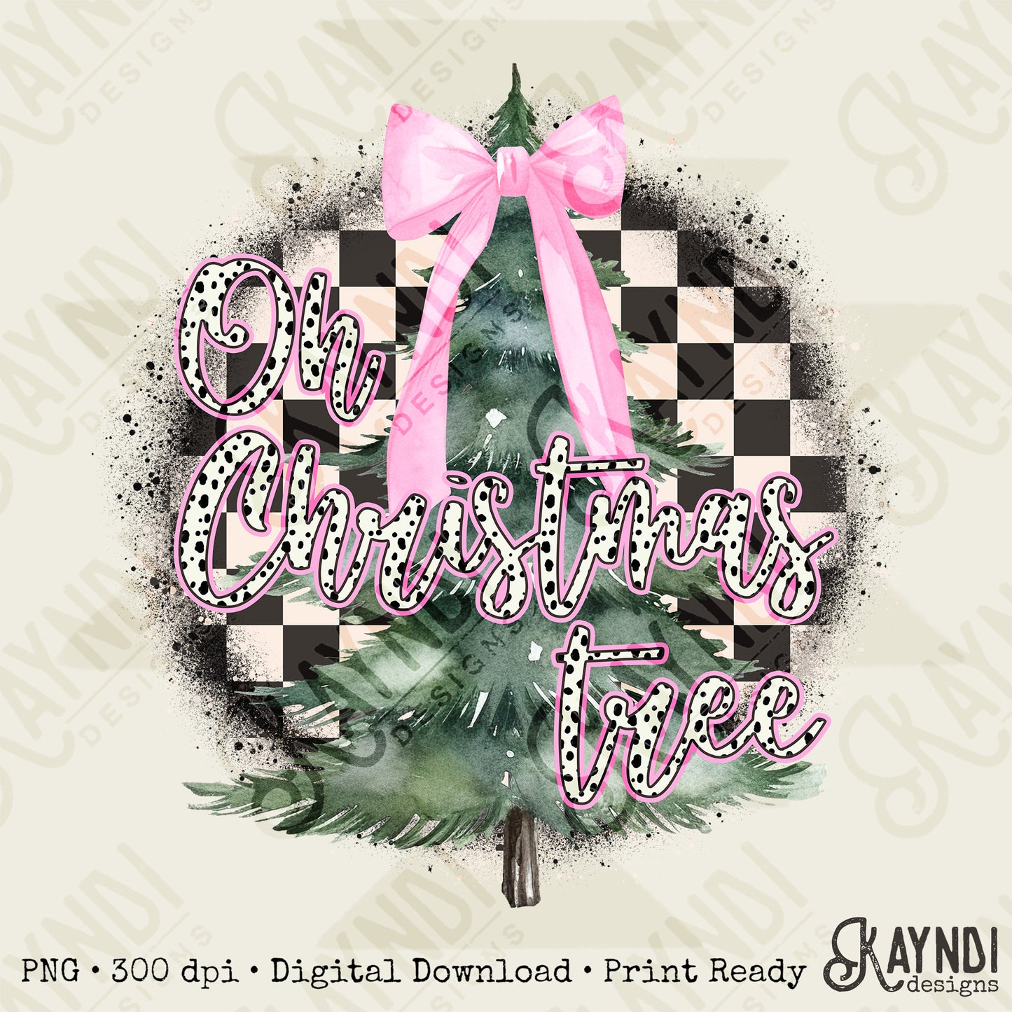 Oh Christmas tree Sublimation Design PNG Digital Download Printable Retro Vintage Christmas Bow