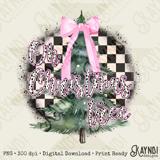 Oh Christmas tree Sublimation Design PNG Digital Download Printable Retro Vintage Christmas Bow