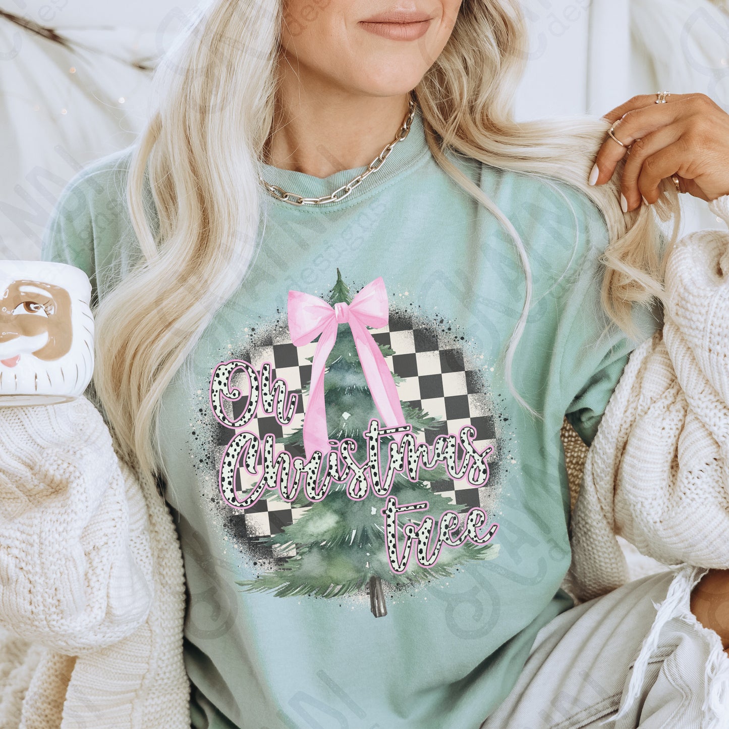 Oh Christmas tree Sublimation Design PNG Digital Download Printable Retro Vintage Christmas Bow