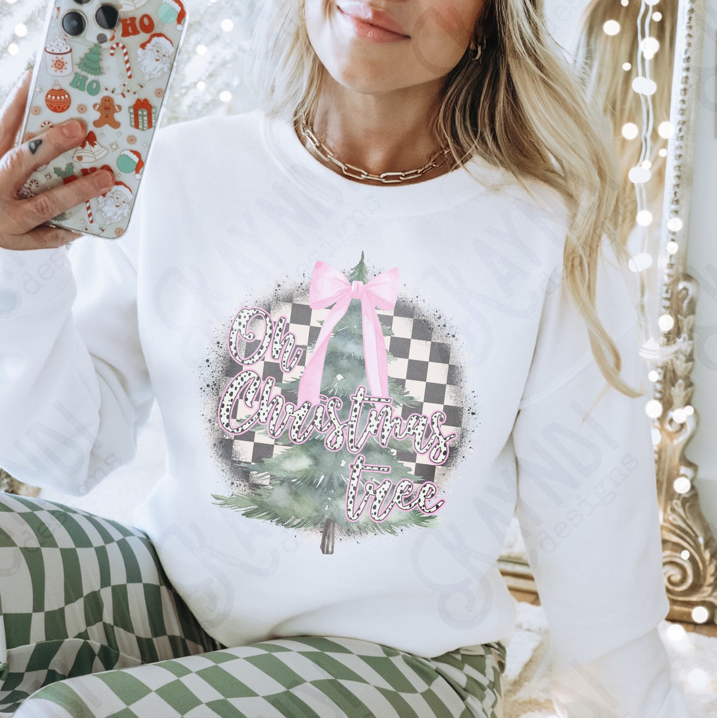 Oh Christmas tree Sublimation Design PNG Digital Download Printable Retro Vintage Christmas Bow