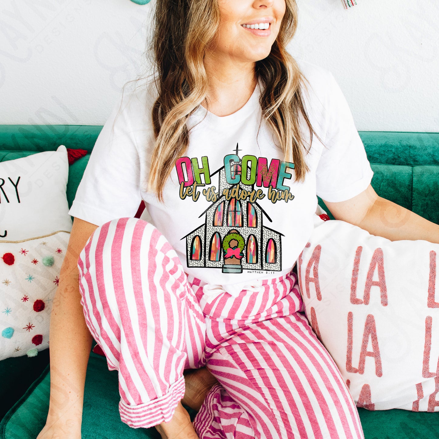 Oh Come Let Us Adore Him Sublimation Design PNG Digital Download Printable Colorful Christmas Church