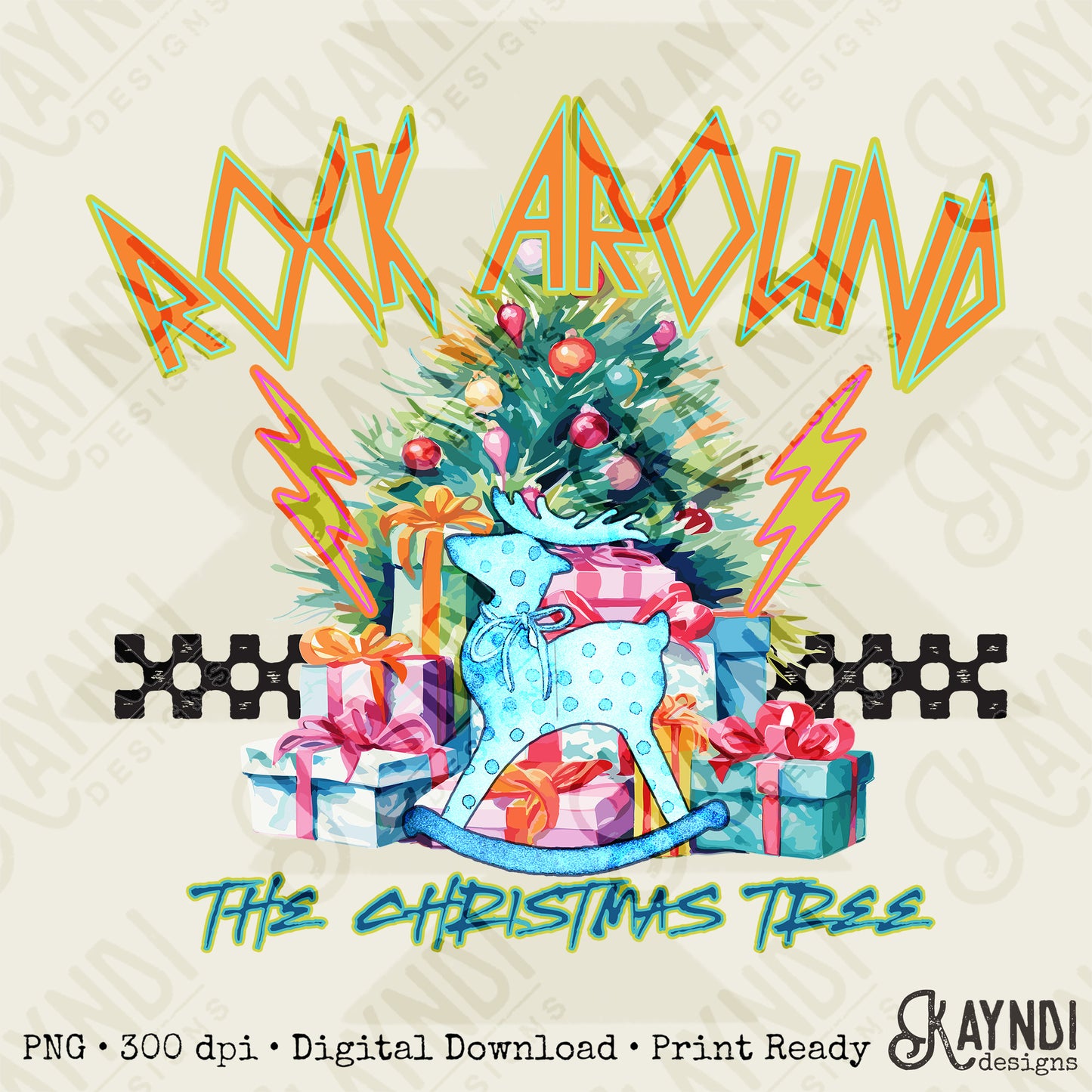 Rock Around the Christmas Tree Blue Sublimation Design PNG Digital Download Printable Christmas