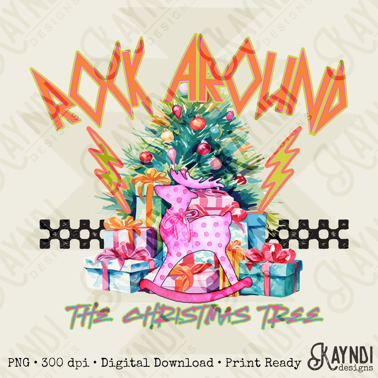 Rock Around the Christmas Tree Pink Sublimation Design PNG Digital Download Printable Christmas