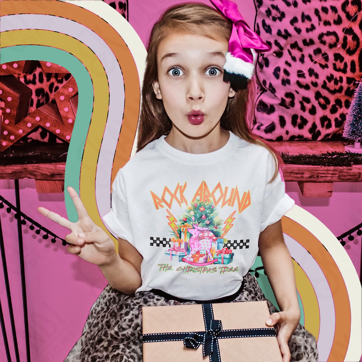 Rock Around the Christmas Tree Pink Sublimation Design PNG Digital Download Printable Christmas