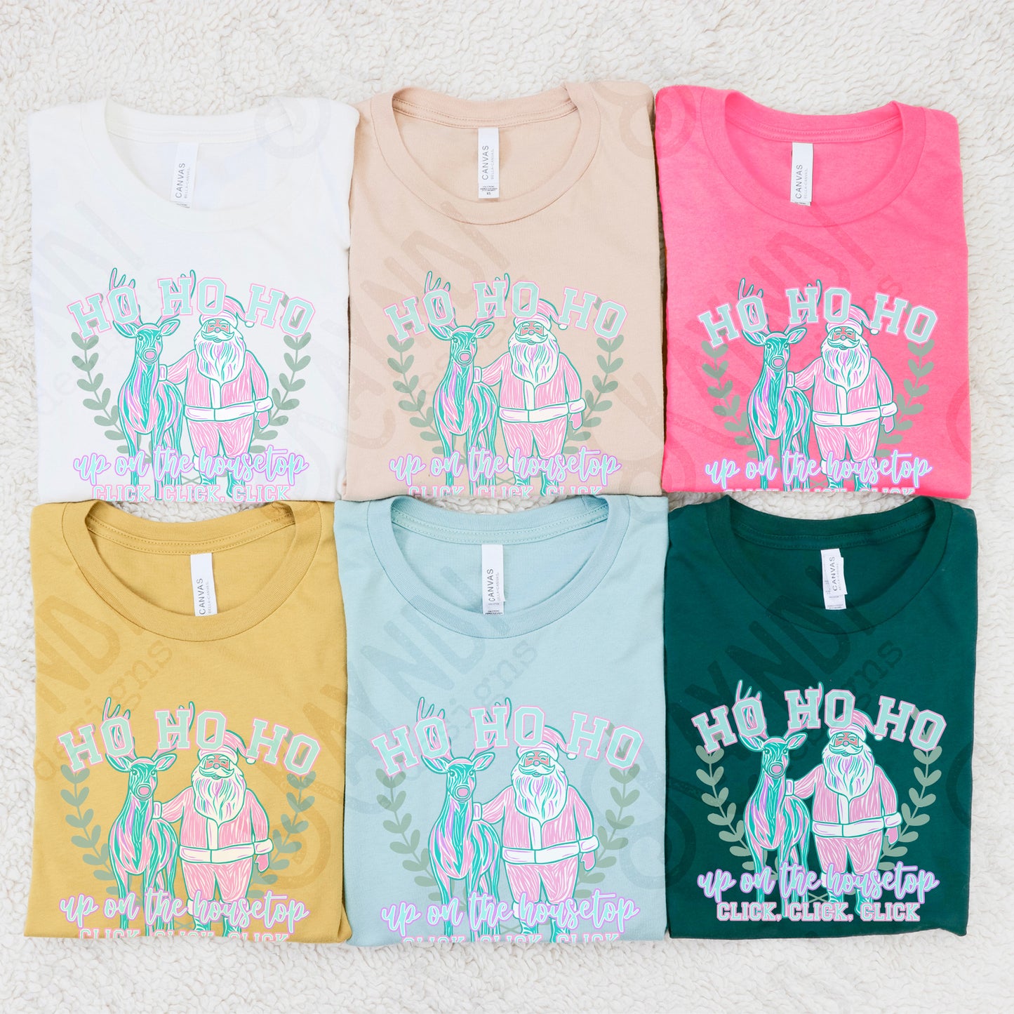 Up on the Housetop Sublimation Design PNG Digital Download Printable Pastel Pink Santa Reindeer