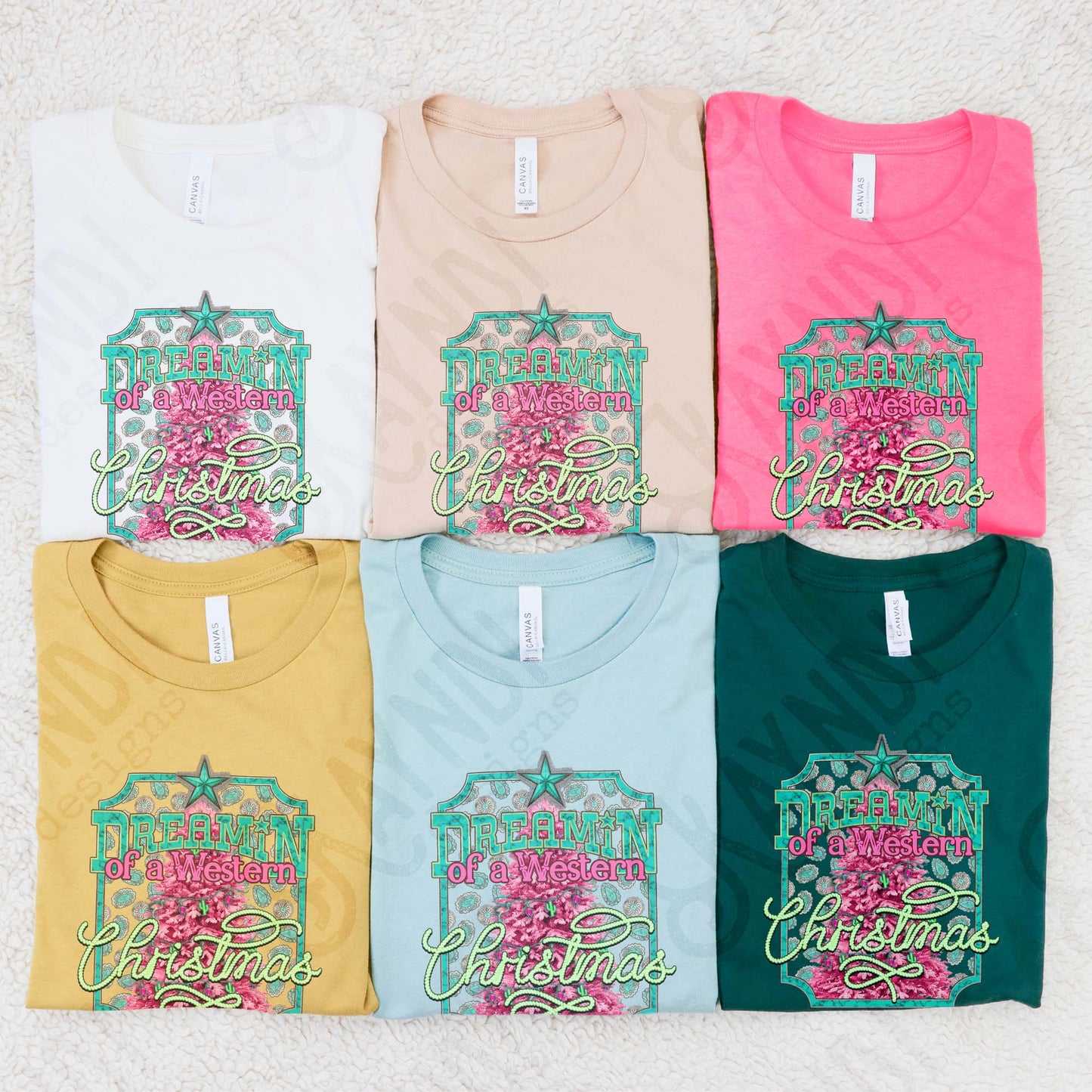 Dreamin of a Western Christmas Sublimation Design PNG Digital Download Pink tree Turquoise