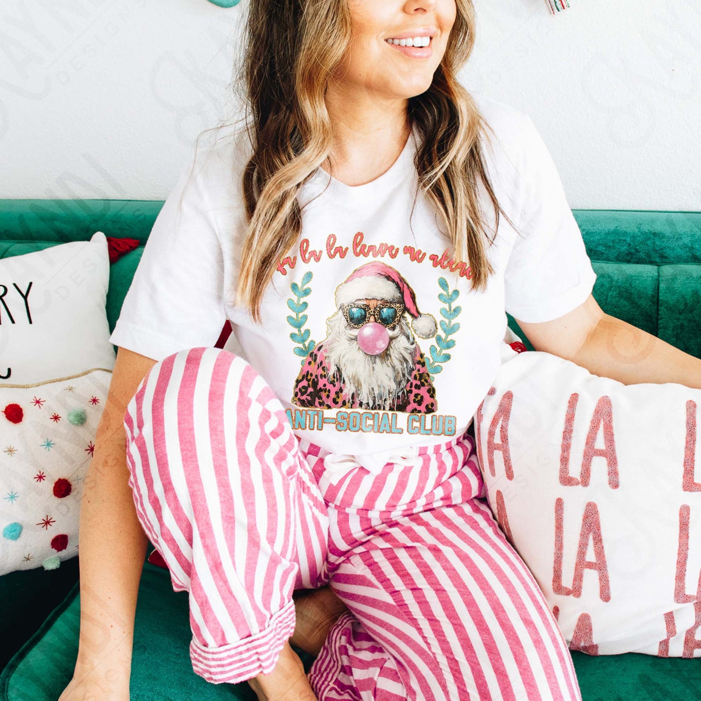 Fa La La Leave Me Alone Sublimation Design PNG Digital Downloads DTG Printable Design Cheetah Bubble Gum Pink Santa