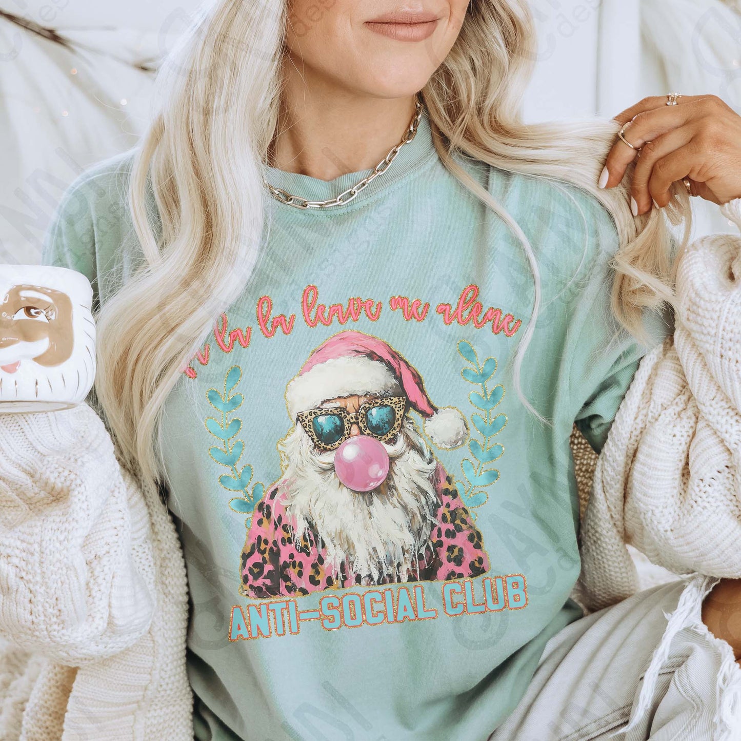 Fa La La Leave Me Alone Sublimation Design PNG Digital Downloads DTG Printable Design Cheetah Bubble Gum Pink Santa