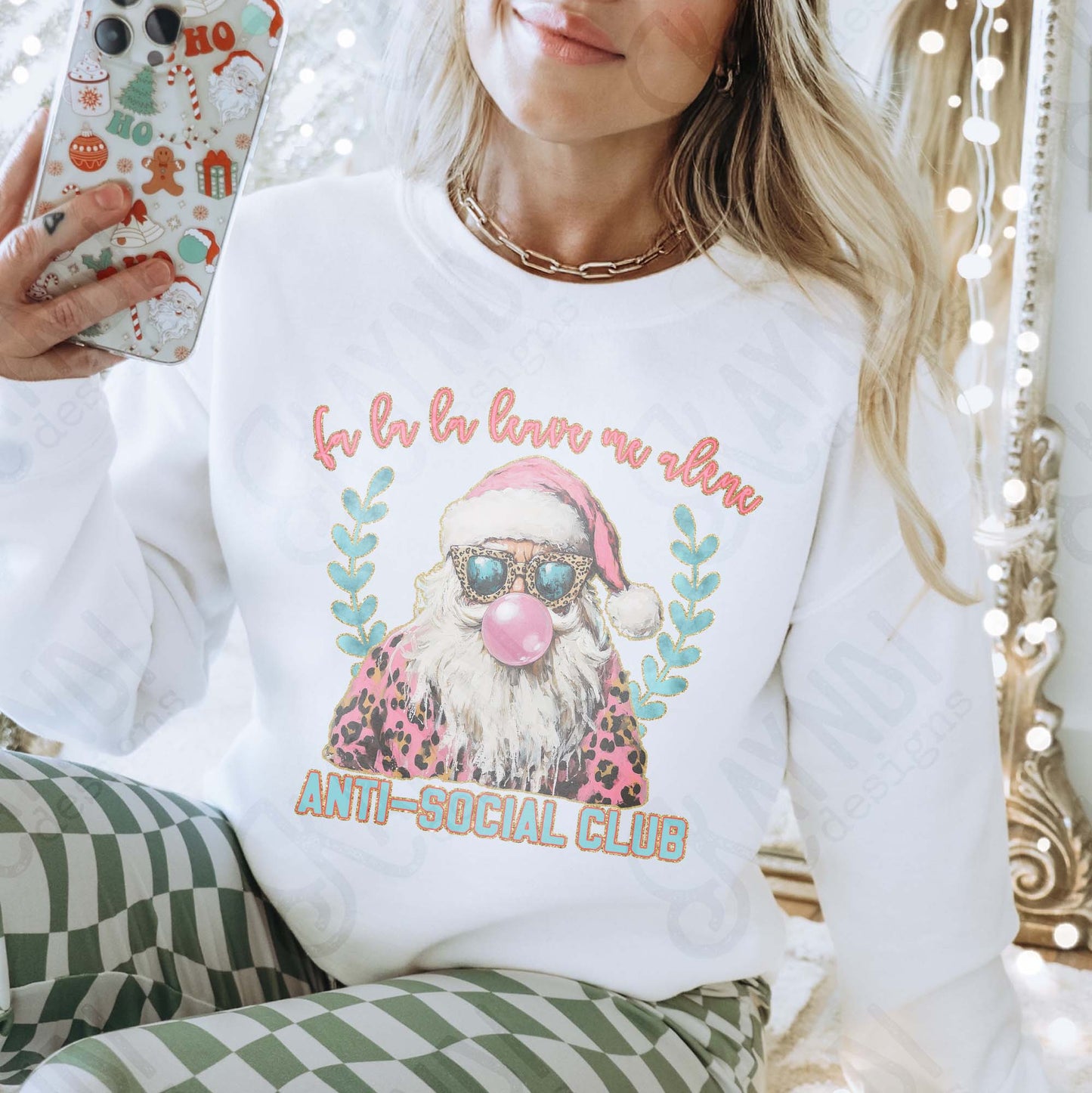 Fa La La Leave Me Alone Sublimation Design PNG Digital Downloads DTG Printable Design Cheetah Bubble Gum Pink Santa