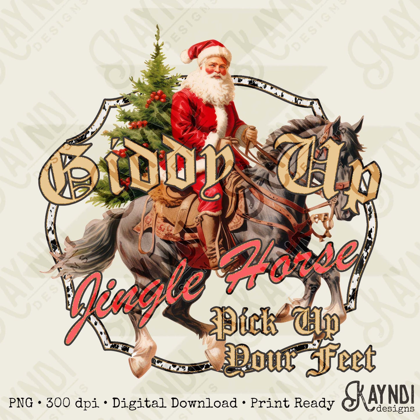 Giddy Up Jingle Horse Sublimation Design PNG Digital Download Christmas Western Santa Horse