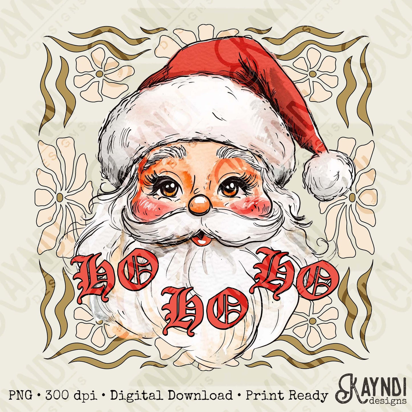 Ho Ho Ho Santa Floral Sublimation Design PNG Digital Download Christmas Santa Flowers