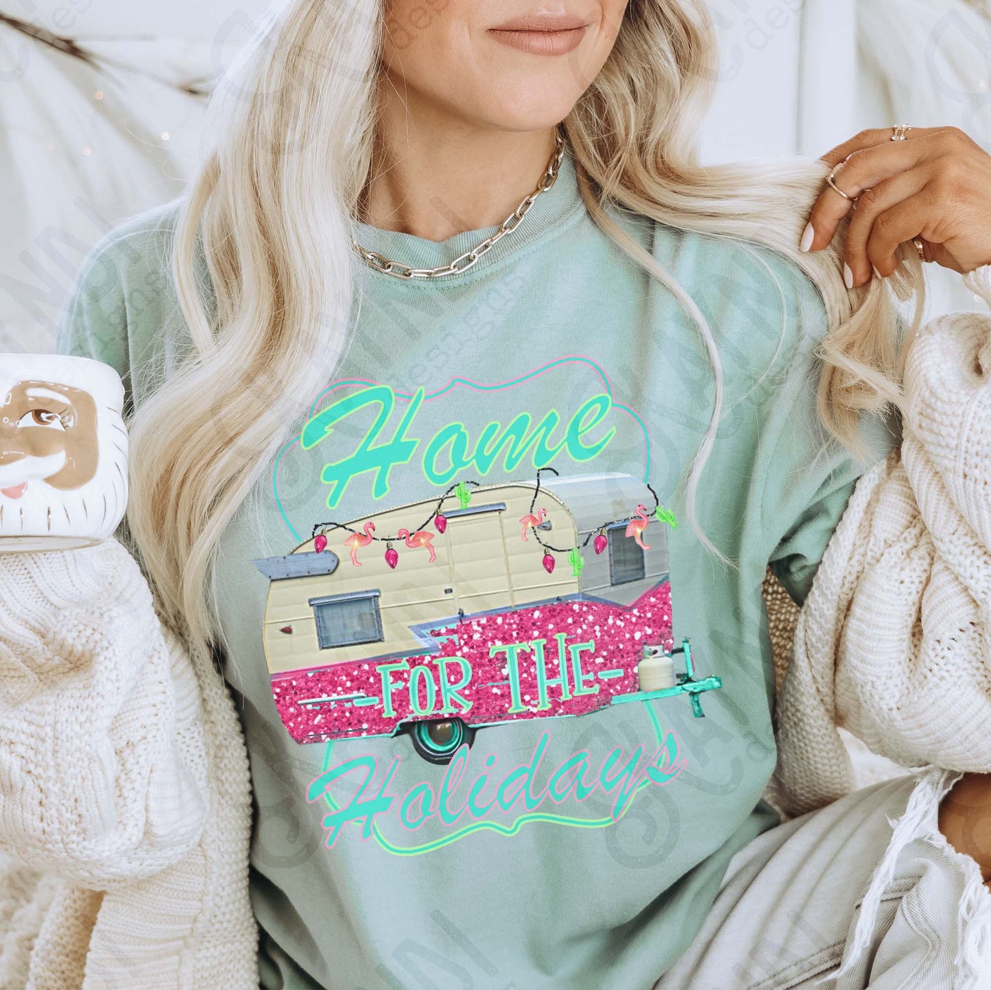 Home for the Holidays Sublimation Design PNG Digital Download Christmas Camper Lights