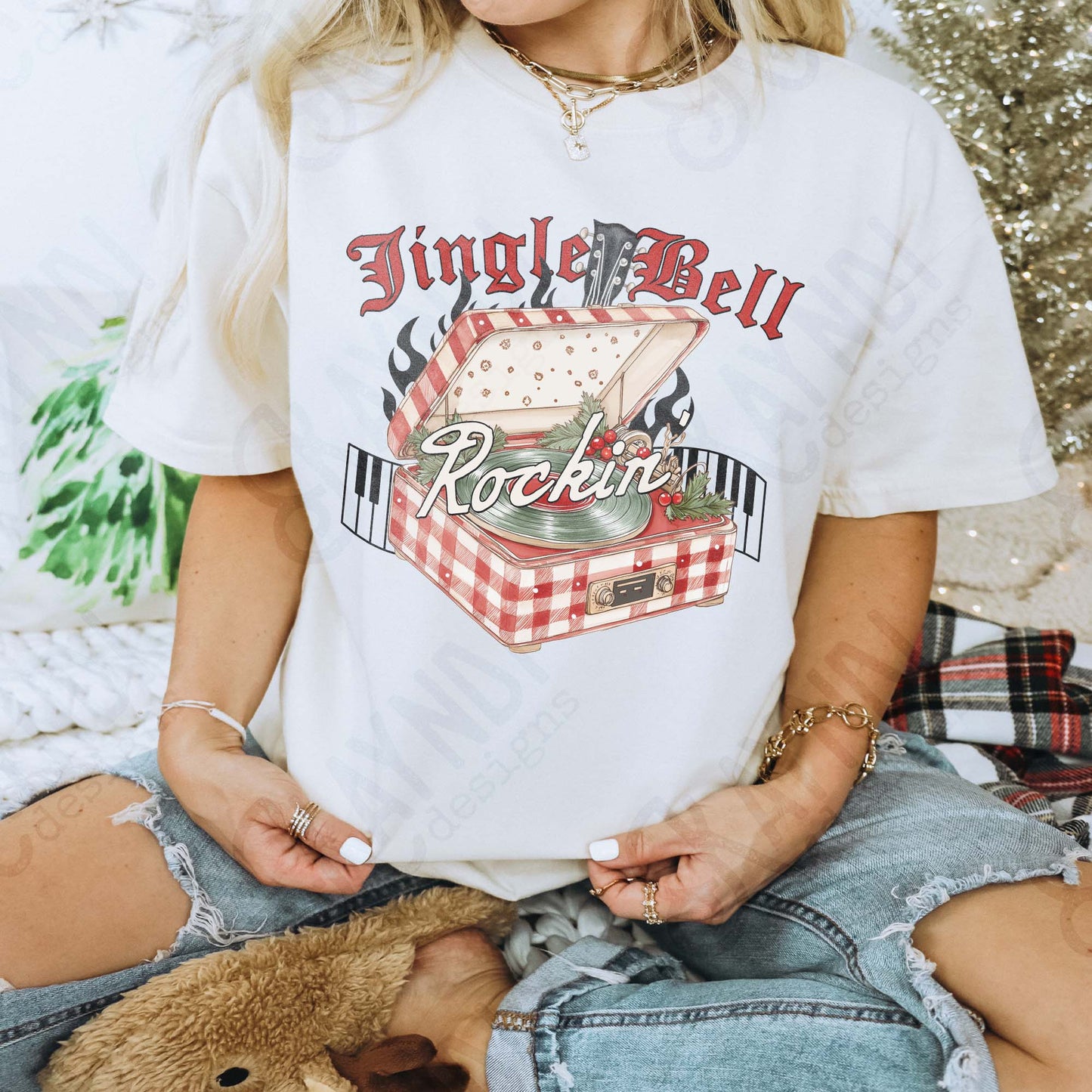 Jingle Bell Rockin Sublimation Design PNG Digital Download Christmas Record Player Music