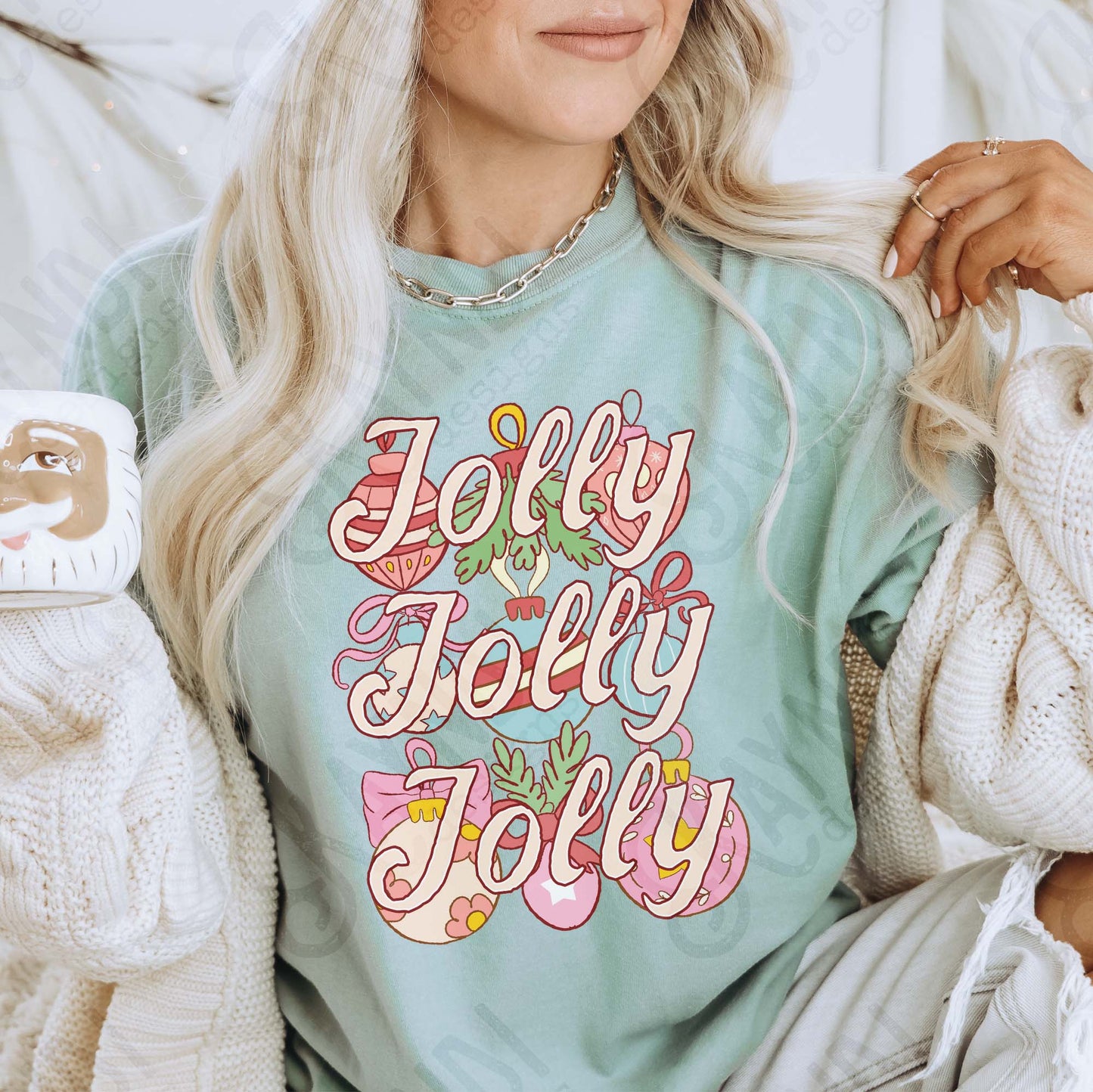 Jolly Jolly Jolly Sublimation Design PNG Digital Download Christmas Ornaments Pink